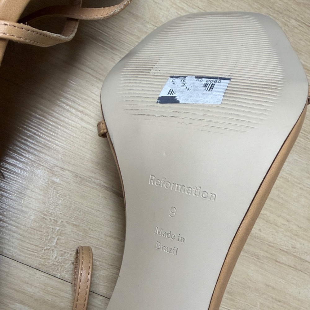 REFORMATION Gigi Strappy Mid Heel Sandals In Buff - Picture 9 of 9